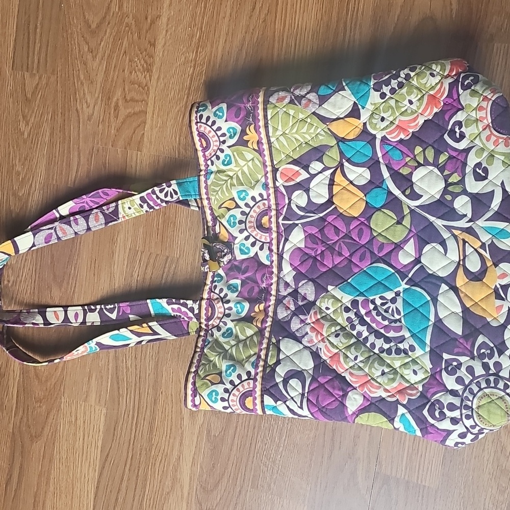 Vera Bradley Plum Crazy Purple Teal Paisley Print Quilted Large Shoulder Tote